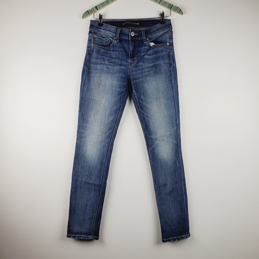 Express Jeans Super Skinny Mid Rise Mid Wash 4R - Picture 1 of 11